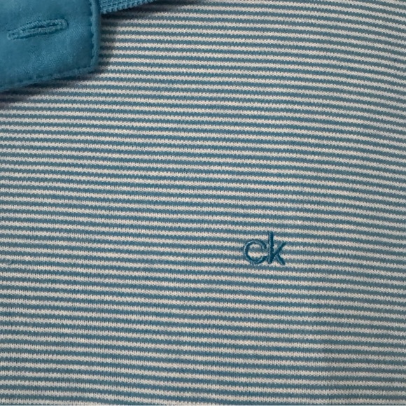 Calvin Klein Men’s Polo Shirt Liquid Touch Blue & White Stripe Size XL - Picture 4 of 7